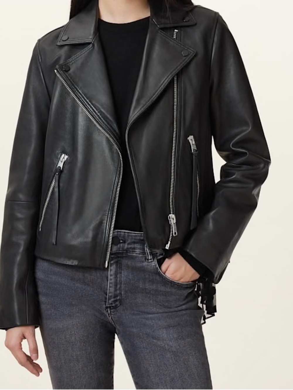Halogen Black Leather Moto Jacket with Silver Hardware